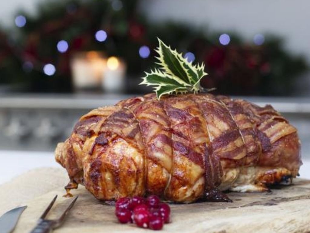 Deluxe Turkey Joint - Turkey Breast with Sage & Onion Stuffing, Topped with a Bacon Lattice